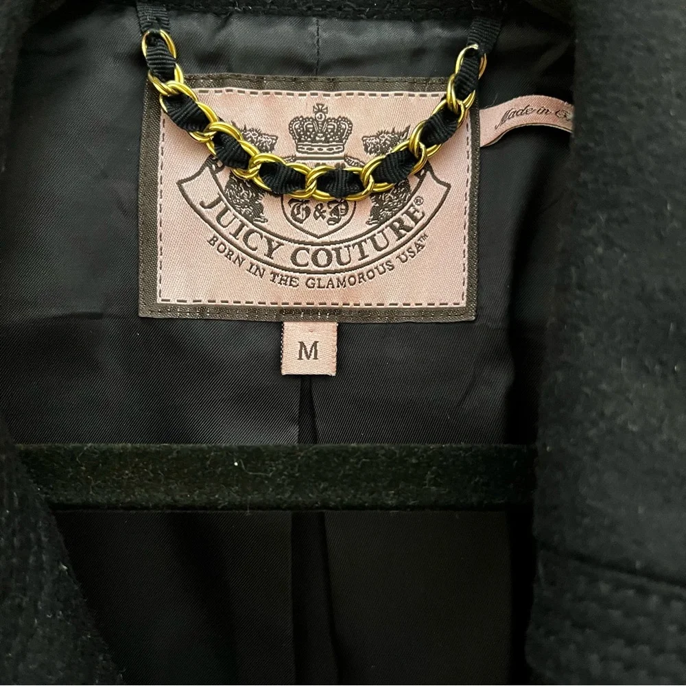 Vintage Juicy Couture Black Cropped Double Breasted Wool Pea Coat | Gold Accents - Picture 2 of 7